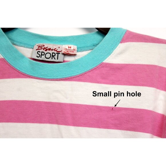 VTG 80s Boscali Pink Stripe TShirt Womens Medium Teal Crewneck Classic Preppy - Picture 5 of 10
